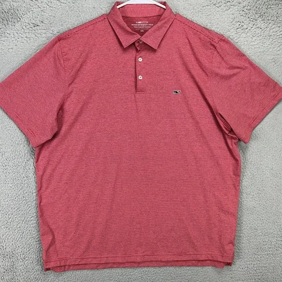 Vineyard Vines On The Go Shirt Sankaty Polo Mens 2XL Red Stripes Stretch Rugby